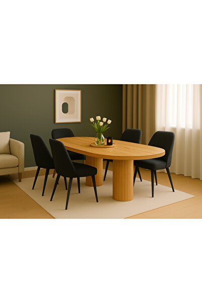 Arvessohome Ada 180x90x75cm (36MM KALIN KENARLI) Oval Yemek Masası (SANDALYE ...