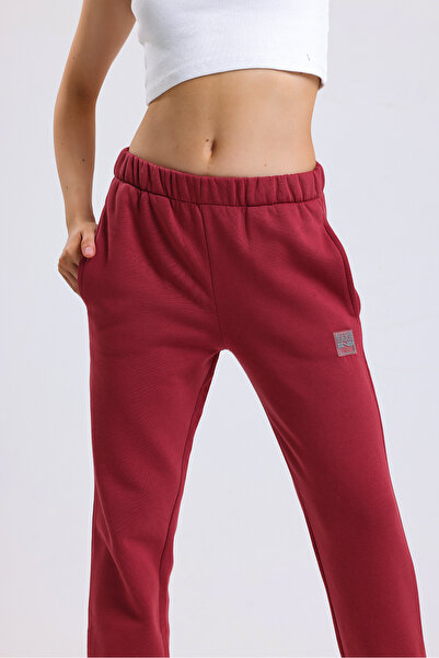 MELA ROSSA Γυναικείο μπορντό παντελόνι με τσέπες 3 νήματα με ριγέ ριγέ