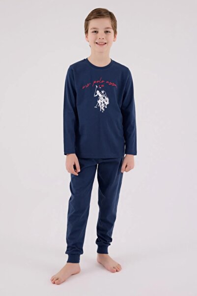 U.S. Polo Assn. Polo Boys' Comfortable Long Sleeve Cotton Pajama Set Indigo Soft Fabric