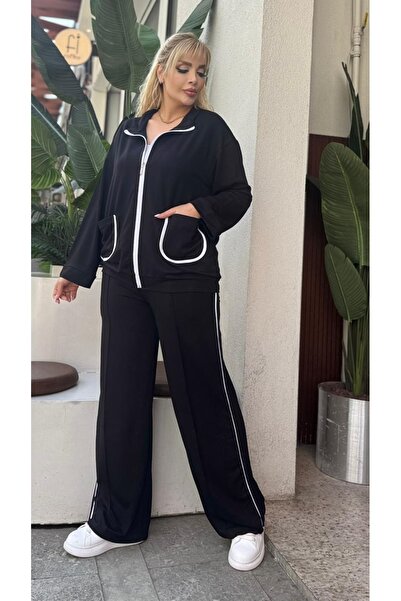 Butik Nilyam Дамски комплект от спортен екип с бял кардиган с релефни детайли и еластична материя, размер плюс 25050