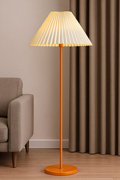 Natiorj Umbrella Straight Turuncu Tek Ayaklı Dekoratif Salon Yatak Odası Proje Lambader