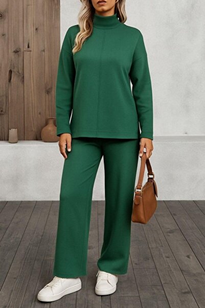 Mossta Long Sleeve Knitwear Two-Piece Set - Dark Green