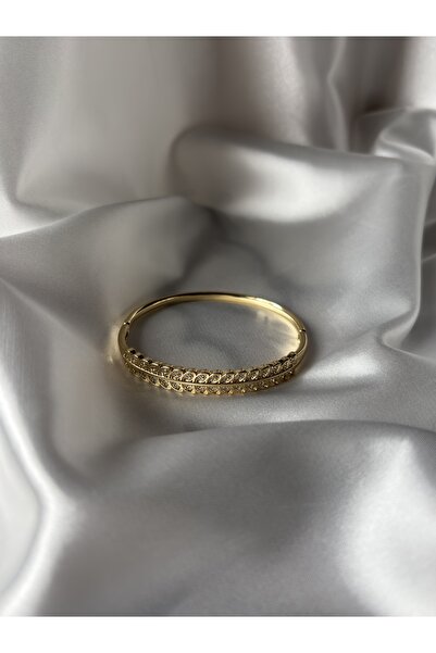 SY ACCESSORIES Çelik Altın Renk Taşlı Kadın Kelepçe