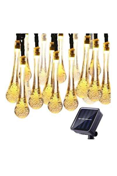 GOLD MARKET Instalatie de Craciun cu panou solar, Liniara, 6 m, 28 Leduri tip lacrimi, Alb cald, Fir Negru, 8 fu