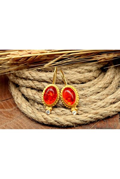 alpsilverart El İşi Doğal Kehribar Taşlı 925 Ayar Gümüş Küpe | Otantik Kadın Takı