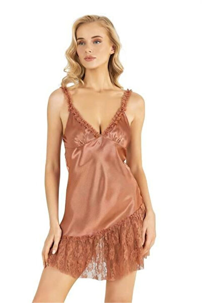 Motto10 butik ثوب نوم قصير من الساتان النحاسي 8238