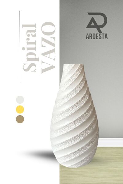 ardesta El Yapımı Spiral Desenli Parlak Vernikli Taş Tozu İskandinav Dekoratif Vazo 20 cm