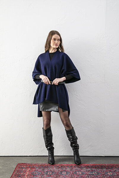 Wega Moda Kadın Kemerli Triko Panço / Pelerin – Şık ve Rahat Panço, Triko Panço