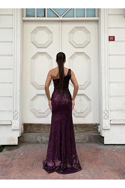 Modafeminen Trend Kadife Yırtmaçlı Elbise Açık Mor 583150