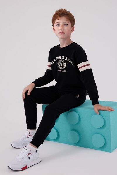 U.S. Polo Assn. Boys' Cotton 3 Thread Black Crew Neck Bottom-Top Set Q3Pkl3Kk12