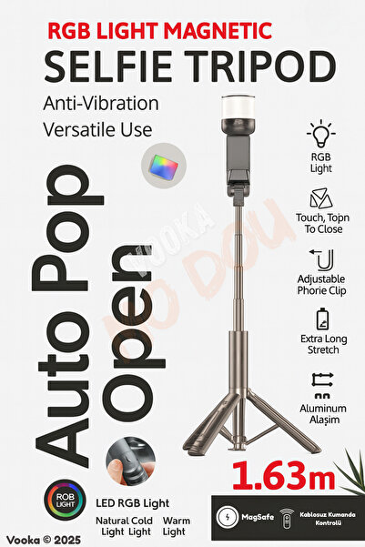 MO DOU RGB Işıklı Selfie Tripod Çubuğu | Bluetooth Kumandalı Uzayabilir LED 1...