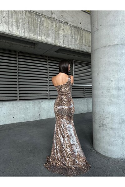 Modafeminen Pul Payet Elbise Leopar 583296