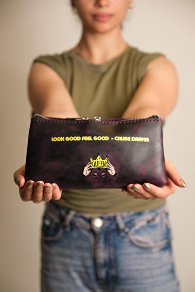 JUNIQ EDITION Genuine Leather Purple Makeup & Portfolio Bag – “Look Good Feel...