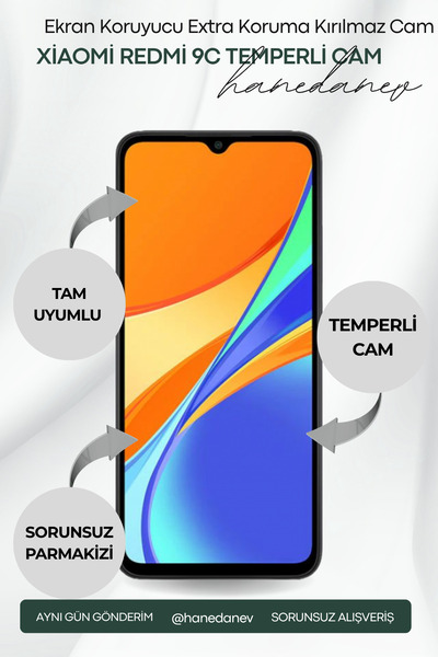 Hanedanev Xiaomi Redmi 9C Temperli Cam Ekran Koruyucu Extra Koruma Kırılmaz Cam