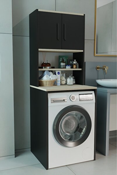 ODESSIA Çamaşır Makinesi Üstü Çok Amaçlı Banyo Dolabı Kapaklı ve Raflı, Depol...