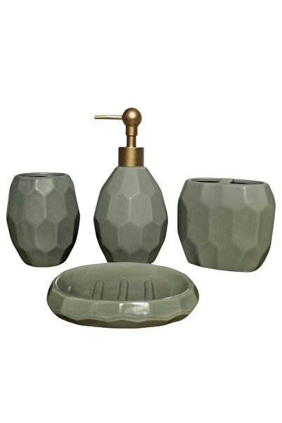 OEM Ceramic bathroom set, emerald green, 4 pieces, honeycomb pattern