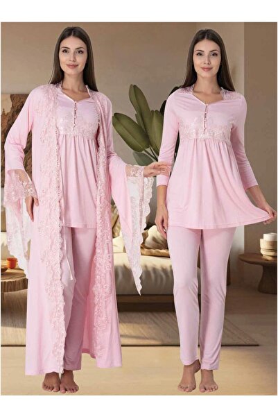 Lohusa Homewear طقم بيجامة نسائية بتصميم أميرة بأكمام وردية اللون من القطن لل...