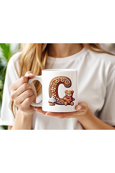 Beramussa كوب بتصميم حرف C ودب صغير - تصميم بطابع العام الجديد / رأس السنة - هدية عيد الميلاد