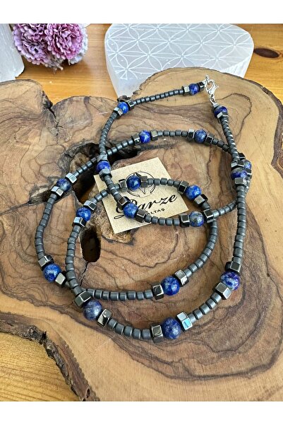parze doğaltaş قلادة بتصميم حجر اللازورد والهيماتيت