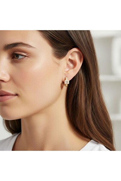 XUPING JEWELRY 14K Altın Baget Zirkon Taşlı Halka Çelik Küpe