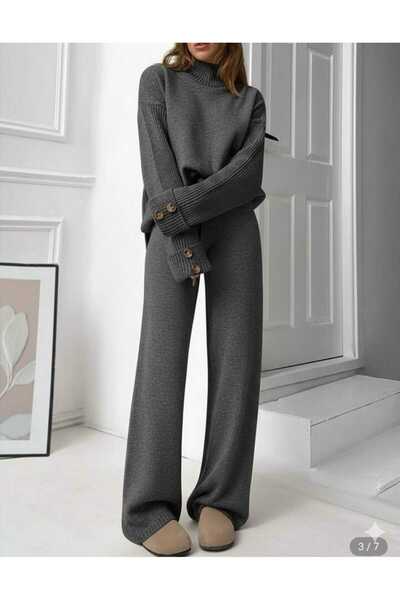 peri tower ÚJ SZEZON Álló galléros gombos részletekkel ellátott, túlméretezett pulóver-nadrág kötöttáru alsó felső szett 0034