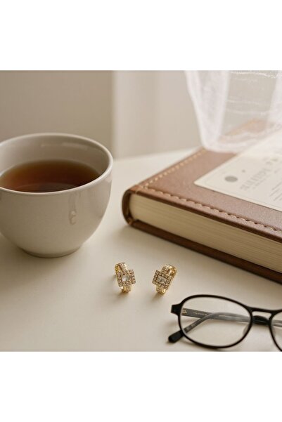 XUPING JEWELRY 14K Altın Baget Zirkon Taşlı Halka Çelik Küpe