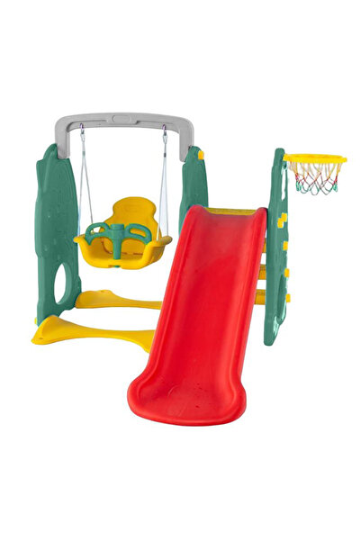 TSUMAB مجموعة ألعاب للأطفال 3 في 1 - زحليقة وأرجوحة وحلقات كرة سلة للعب في الأماكن المغلقة والمفتوحة