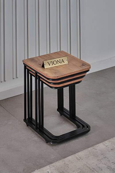 VIONA HOME Moris Zigon Sehpa 3'lü Tekerlekli Metal Ayaklı Yan Sehpa