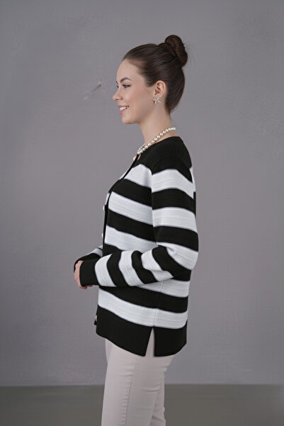 hayal giyim Women's Crew Neck Silver Button Detailed Knitwear Cardigan