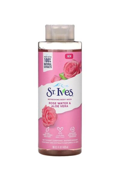 St. Ives غسول الجسم المنعش بماء الورد والصبار 473 مل