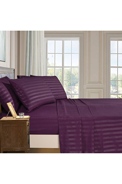 Kotonia Home Deco bed sheet, 100% cotton, Damask Satin, stripe size 1 cm, Purple, 150x240 cm