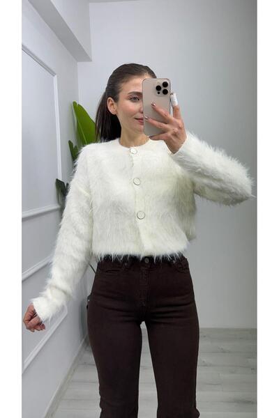 TUNAM BUTİK 2060 Ekstra Yumoş Dokulu Triko Hırka Ekru