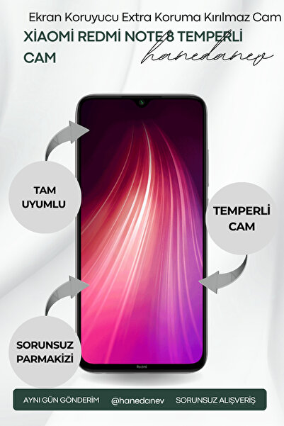 Hanedanev Xiaomi Redmi Note 8 Temperli Cam Ekran Koruyucu Extra Koruma Kırılm...
