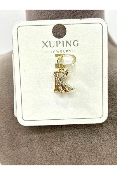 XUPING JEWELRY Zirkon Taşlı Harf K Kolye Ucu (14k Gold 1x1cm)