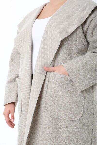 Butik Nilyam Women's Plus Size Long Hooded Turn-Down Collar Distressed Cashmere Cardigan Jacket Coat 25055