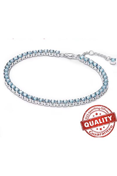 Hector&Co. Jewellery Gümüş Işıltılı Açık Mavi Tenis Bilekliği