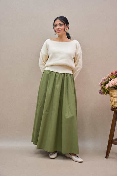 KÜÇÜĞÜM BUTİK Pulover oversize din tricot cu decolteu barcă crem