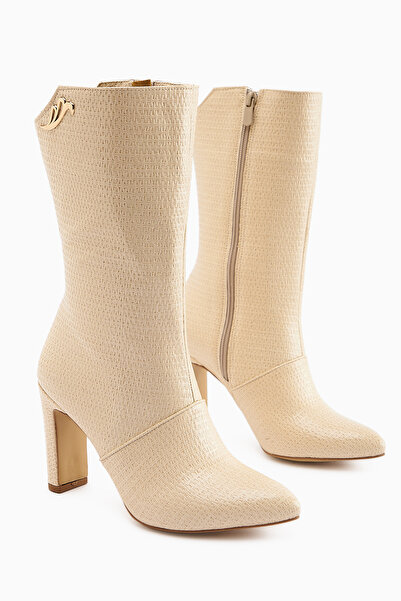 Limoya Γυναικείες μπότες με τακούνι Aria Beige με σχέδιο κροκόδειλου