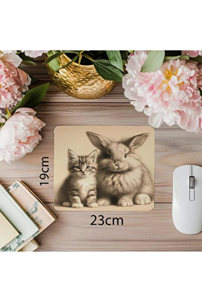 Wisdom Rain شكل حيوان مزدوج على خلفية كريمية - 19 × 23 سم 2 مم لوحة ماوس مطبوعة مستطيلة مستوردة