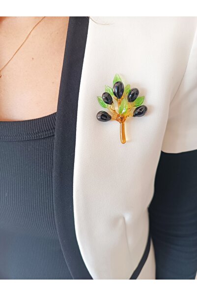 ADAMODART El Yapımı Cam Zeytin Dalı Broş – Yaka Aksesuarı