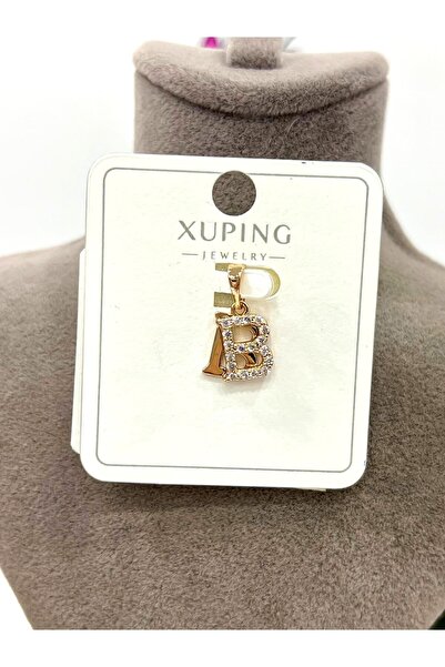 XUPING JEWELRY Zirkon Taşlı Harf B Kolye Ucu (18k Rose 1x1cm)