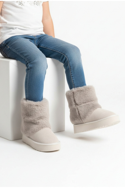 Moda Lime Soğuk Havalara Dayanıklı Peluş Kürklü Astarlı Kaymaz Hafif Taban Çocuk Kışlık Bot