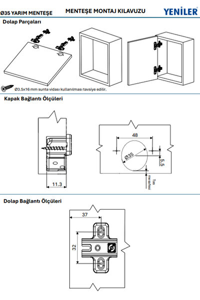 Mobilyap Aksesuar 9 Pieces New Furniture Cabinet Door Hinge Half Camel Hinge 1St. Quality