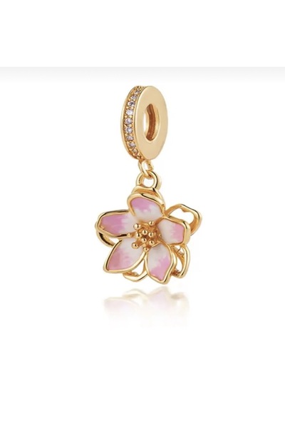 POSEİDONS JEWELLERY Gold Pembe Kiraz Çiçeği Charm