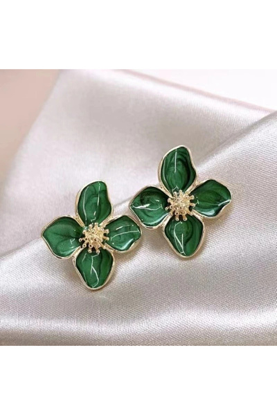 GlaMLo Accessories Cercei floare verde cu email lucios