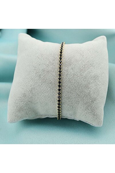 Bijuteria SORELLY Brățară tenis din argint placat cu aur de 18k cu pietre negre