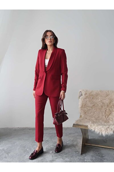 Swass Burgundy Classic Blazer Jacket and Fabric Trousers Set