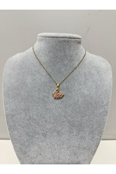 ANGELSS JEWELLERY Zircon Stone Pink Gold Swan Necklace (Steel Swan Necklace w...