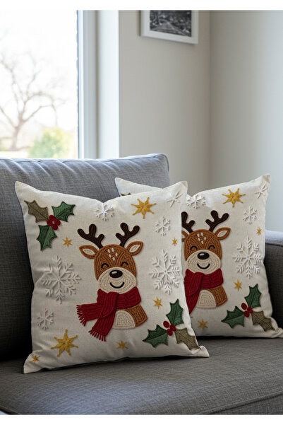 Artvibe Sada 2 povlaků na polštáře s motivem vánočního jeleního sametu, 43 x 43 cm, s vzhledem výšivky, digitálně potištěné
