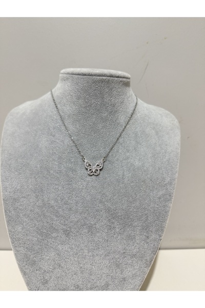 ANGELSS JEWELLERY قلادة فضية اللون من الفولاذ مع حجر الزركون على شكل فراشة (ق...